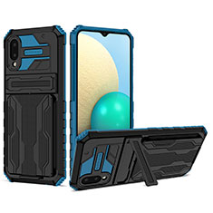 Funda Bumper Silicona y Plastico Mate Carcasa con Soporte YF1 para Samsung Galaxy M02 Azul
