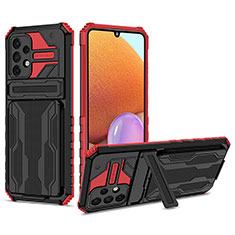 Funda Bumper Silicona y Plastico Mate Carcasa con Soporte YF1 para Samsung Galaxy M32 5G Rojo