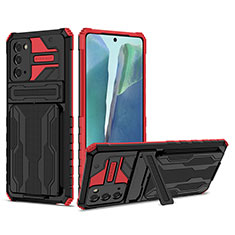 Funda Bumper Silicona y Plastico Mate Carcasa con Soporte YF1 para Samsung Galaxy Note 20 5G Rojo