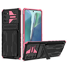 Funda Bumper Silicona y Plastico Mate Carcasa con Soporte YF1 para Samsung Galaxy Note 20 5G Rosa Roja