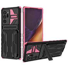Funda Bumper Silicona y Plastico Mate Carcasa con Soporte YF1 para Samsung Galaxy Note 20 Ultra 5G Rosa Roja