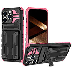Funda Bumper Silicona y Plastico Mate Carcasa con Soporte YF2 para Apple iPhone 14 Pro Oro Rosa