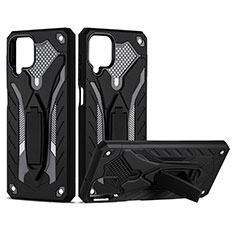 Funda Bumper Silicona y Plastico Mate Carcasa con Soporte YF2 para Samsung Galaxy M12 Negro