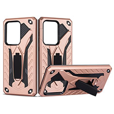 Funda Bumper Silicona y Plastico Mate Carcasa con Soporte YF2 para Samsung Galaxy S20 Ultra 5G Oro Rosa