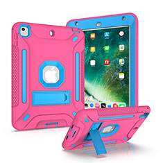 Funda Bumper Silicona y Plastico Mate Carcasa con Soporte YJ2 para Apple iPad Mini 4 Rosa Roja