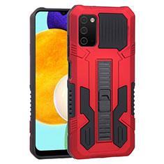 Funda Bumper Silicona y Plastico Mate Carcasa con Soporte ZJ1 para Samsung Galaxy A03s Rojo