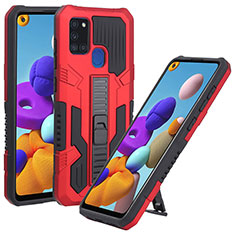 Funda Bumper Silicona y Plastico Mate Carcasa con Soporte ZJ1 para Samsung Galaxy A21s Rojo