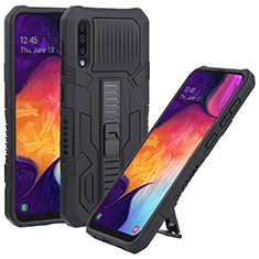 Funda Bumper Silicona y Plastico Mate Carcasa con Soporte ZJ1 para Samsung Galaxy A50S Negro