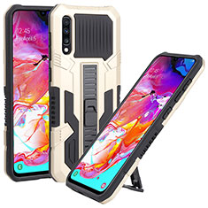 Funda Bumper Silicona y Plastico Mate Carcasa con Soporte ZJ1 para Samsung Galaxy A70 Oro