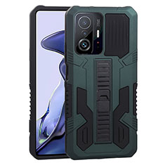 Funda Bumper Silicona y Plastico Mate Carcasa con Soporte ZJ1 para Xiaomi Mi 11T Pro 5G Verde