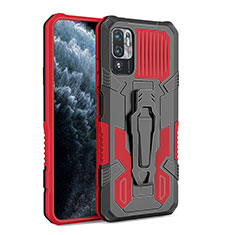 Funda Bumper Silicona y Plastico Mate Carcasa con Soporte ZJ2 para Xiaomi POCO M3 Pro 5G Rojo