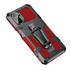 Funda Bumper Silicona y Plastico Mate Carcasa con Soporte ZJ2 para Xiaomi Redmi Note 10 4G Rojo
