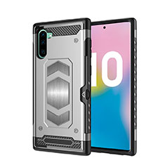 Funda Bumper Silicona y Plastico Mate Carcasa Magnetico para Samsung Galaxy Note 10 Plata