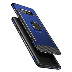 Funda Bumper Silicona y Plastico Mate con Anillo de dedo Soporte A01 para Samsung Galaxy Note 8 Azul
