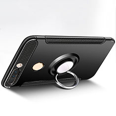 Funda Bumper Silicona y Plastico Mate con Anillo de dedo Soporte para Huawei Honor 8 Pro Negro