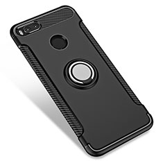 Funda Bumper Silicona y Plastico Mate con Anillo de dedo Soporte para Xiaomi Mi A1 Negro