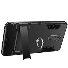 Funda Bumper Silicona y Plastico Mate con Anillo de dedo Soporte para Xiaomi Pocophone F1 Negro