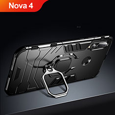 Funda Bumper Silicona y Plastico Mate con Soporte para Huawei Nova 4 Negro