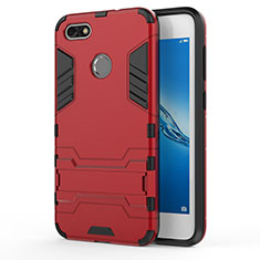 Funda Bumper Silicona y Plastico Mate con Soporte para Huawei P9 Lite Mini Rojo