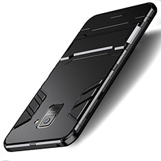Funda Bumper Silicona y Plastico Mate con Soporte para Samsung Galaxy A8 (2018) Duos A530F Negro