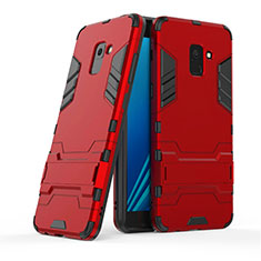 Funda Bumper Silicona y Plastico Mate con Soporte para Samsung Galaxy A8+ A8 Plus (2018) A730F Rojo