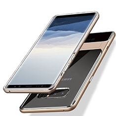Funda Bumper Silicona y Plastico Mate con Soporte para Samsung Galaxy Note 8 Duos N950F Oro