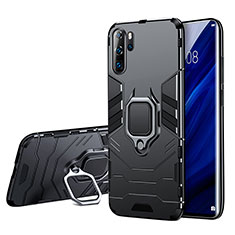 Funda Bumper Silicona y Plastico Mate con Soporte W01 para Huawei P30 Pro New Edition Negro