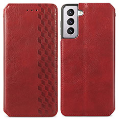 Funda de Cuero Cartera con Soporte Carcasa A01D para Samsung Galaxy S21 5G Rojo