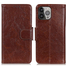 Funda de Cuero Cartera con Soporte Carcasa A02 para Apple iPhone 13 Pro Marron