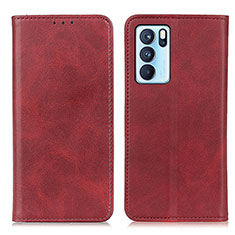 Funda de Cuero Cartera con Soporte Carcasa A02D para Oppo Reno6 Pro 5G India Rojo