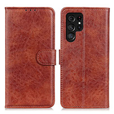 Funda de Cuero Cartera con Soporte Carcasa A02D para Samsung Galaxy S22 Ultra 5G Marron