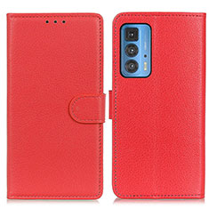 Funda de Cuero Cartera con Soporte Carcasa A03D para Motorola Moto Edge 20 Pro 5G Rojo