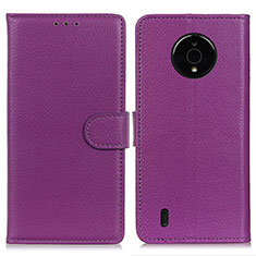 Funda de Cuero Cartera con Soporte Carcasa A03D para Nokia C200 Morado