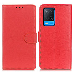 Funda de Cuero Cartera con Soporte Carcasa A03D para Oppo A54 4G Rojo