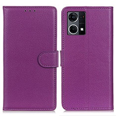 Funda de Cuero Cartera con Soporte Carcasa A03D para Oppo Reno7 4G Morado