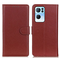 Funda de Cuero Cartera con Soporte Carcasa A03D para Oppo Reno7 Pro 5G Marron