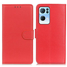 Funda de Cuero Cartera con Soporte Carcasa A03D para Oppo Reno7 Pro 5G Rojo