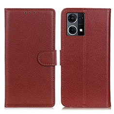 Funda de Cuero Cartera con Soporte Carcasa A03D para Oppo Reno8 4G Marron