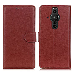 Funda de Cuero Cartera con Soporte Carcasa A03D para Sony Xperia PRO-I Marron