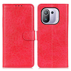 Funda de Cuero Cartera con Soporte Carcasa A04D para Xiaomi Mi 11 Pro 5G Rojo