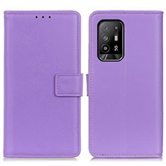 Funda de Cuero Cartera con Soporte Carcasa A08D para Oppo F19 Pro+ Plus 5G Morado