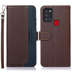 Funda de Cuero Cartera con Soporte Carcasa A09D para Samsung Galaxy A21s Marron