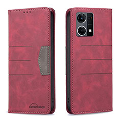 Funda de Cuero Cartera con Soporte Carcasa B01F para Oppo Reno8 4G Rojo