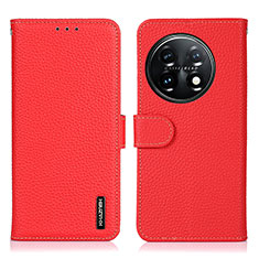 Funda de Cuero Cartera con Soporte Carcasa B01H para OnePlus 11 5G Rojo