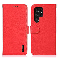 Funda de Cuero Cartera con Soporte Carcasa B01H para Samsung Galaxy S21 Ultra 5G Rojo