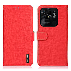 Funda de Cuero Cartera con Soporte Carcasa B01H para Xiaomi Redmi 10 India Rojo