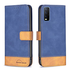 Funda de Cuero Cartera con Soporte Carcasa B02F para Vivo Y12s Azul