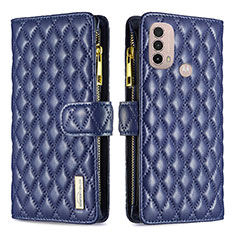 Funda de Cuero Cartera con Soporte Carcasa B03F para Motorola Moto E30 Azul