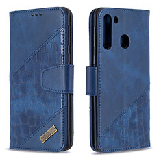 Funda de Cuero Cartera con Soporte Carcasa B03F para Samsung Galaxy A21 Azul