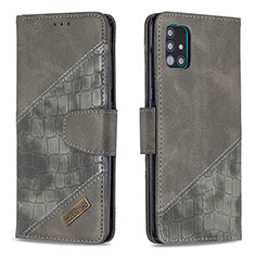 Funda de Cuero Cartera con Soporte Carcasa B03F para Samsung Galaxy A51 5G Gris Oscuro